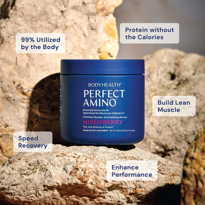 BodyHealth PerfectAmino Powder – BCAA & EAA for Pre & Post Workout | Mixed Berry, 120 Servings