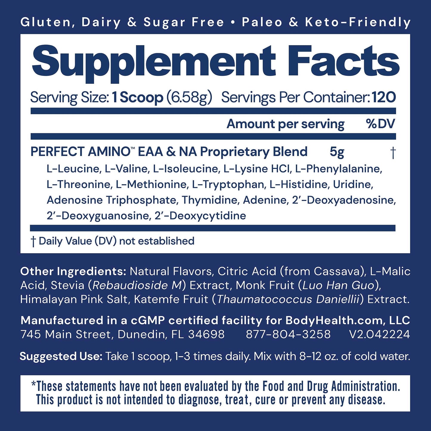 BodyHealth PerfectAmino Powder – BCAA & EAA for Pre & Post Workout | Mixed Berry, 120 Servings