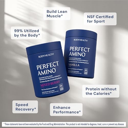 BodyHealth PerfectAmino Powder – NSF Certified BCAA & EAA for Pre & Post Workout | Vanilla, 66 Servings