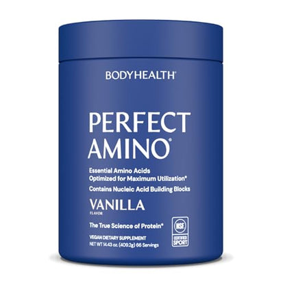 BodyHealth PerfectAmino Powder – NSF Certified BCAA & EAA for Pre & Post Workout | Vanilla, 66 Servings