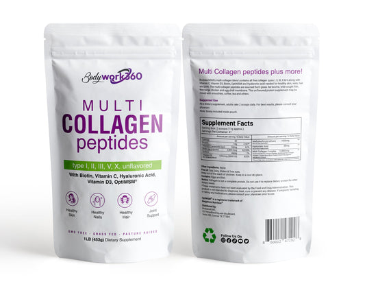 BODYWORK360 Multi Collagen Peptides Powder – 10-in-1 Unflavored (Type I–X, HA, Biotin)