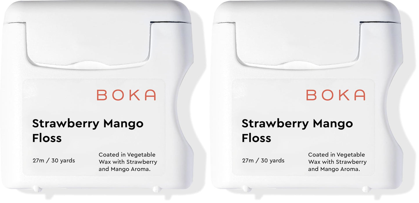 Boka Strawberry Mango Woven Dental Floss – Natural Vegetable Wax, Teflon-Free, 30 Yards (Pack of 2)
