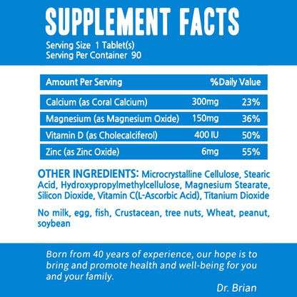 Dr. Brian Calcium Supplement – Bone & Teeth Health, Non-GMO, 90 Tablets