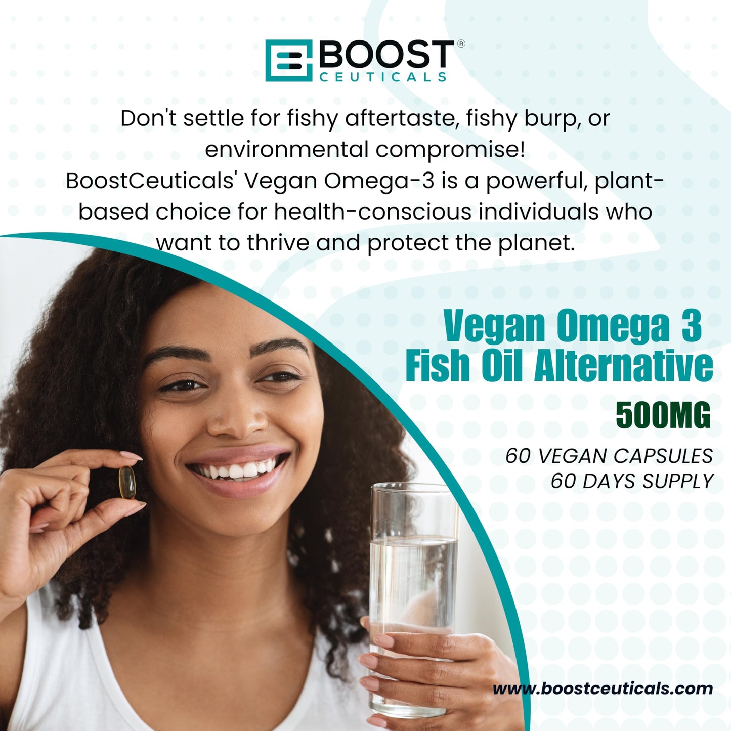 BoostCeuticals Vegan Omega 3 Supplement 500mg DHA EPA Vegan Softgels - No Stearates Non GMO Gluten Free | 60 Ct Heart and Brain Health
