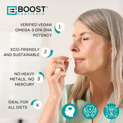 BoostCeuticals Vegan Omega-3 1000mg | Plant-Based Algae, Non-GMO, Gluten Free | 60 Ct
