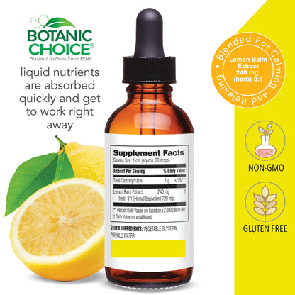 Botanic Choice Lemon Balm Liquid Extract - Alcohol Free & Gluten Free | 1 oz