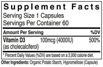 Rejuvenation Therapeutics Vitamin D3 4000IU - Supports Bone Health (60 Vegan Capsules)