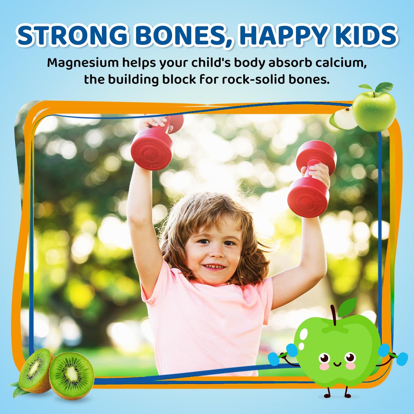 Center-Filled Magnesium Gummies for Kids 300MG - Magnesium Glycinate Gummies with L-theanine, Omega-3, Vitamin B6, D for Kids & Adults, Sleep, Calm & Muscle Relaxation - Apple & Kiwi