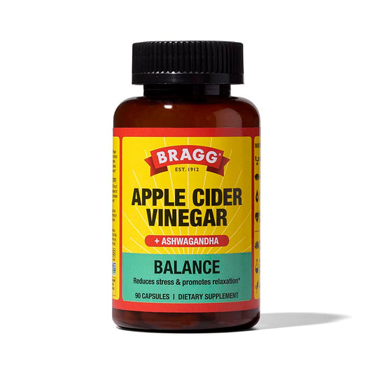 Bragg Daily Balance ACV + Sensoril Ashwagandha Capsules - 750mg Acetic Acid, 90 Pills