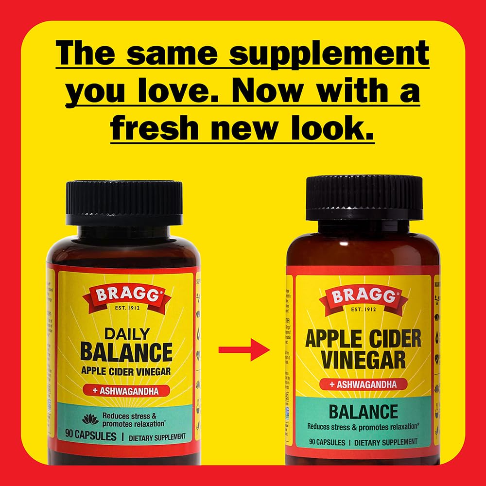 Bragg Daily Balance ACV + Sensoril Ashwagandha Capsules - 750mg Acetic Acid, 90 Pills