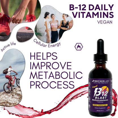 Bricker Labs B12 Blast Methylcobalamin 1000mcg | Vegan Liquid B12, 59 Servings