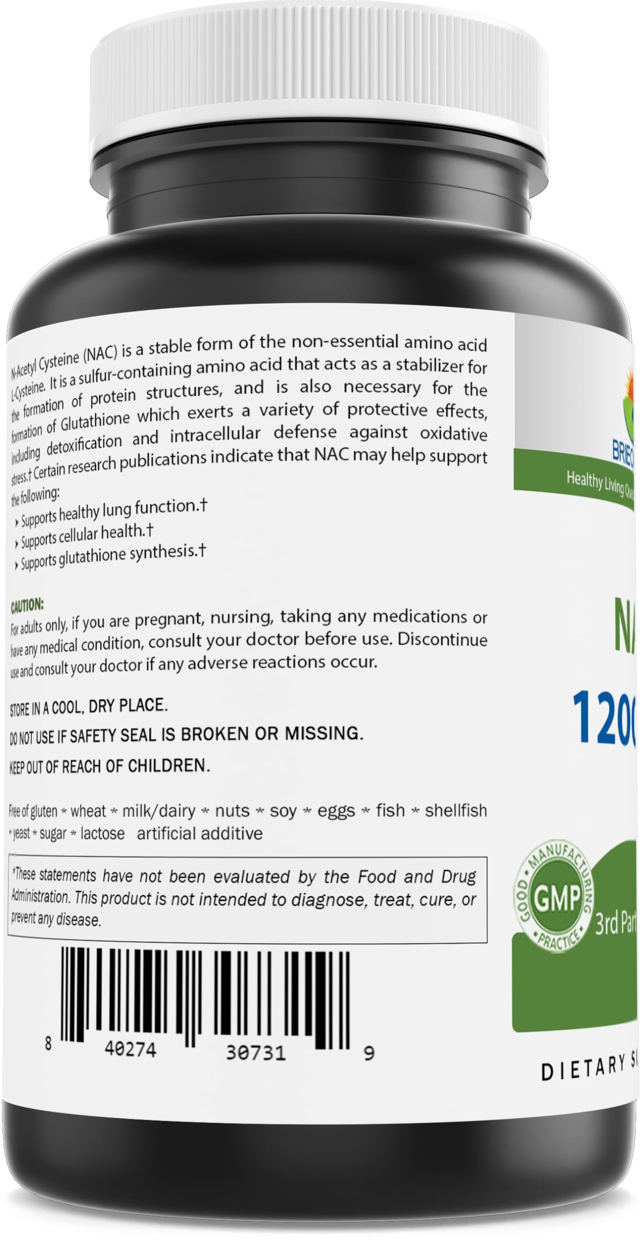 Brieofood NAC 1200 mg – N-Acetyl Cysteine (250 Caps) | Immune Support