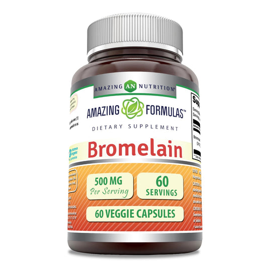 Amazing Formulas Bromelain 500mg 2400 GDU, 60 Veggie Capsules | Non-GMO | Gluten Free | Made in USA | Ideal for Vegetarians