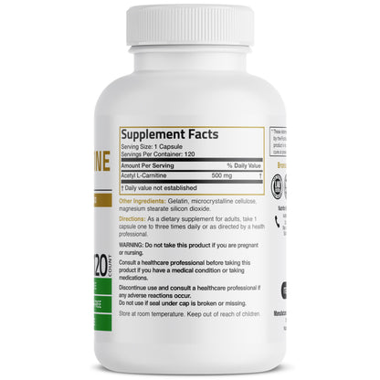 Bronson Acetyl L-Carnitine 500 MG – High Potency (120 Capsules, Non-GMO)