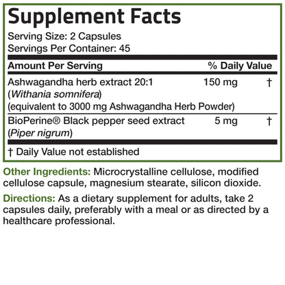 Bronson Ashwagandha Extra Strength with BioPerine | Stress & Mood Support | 90 Vegetarian Capsules | Non-GMO