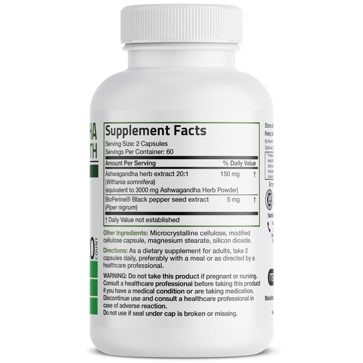 Bronson Ashwagandha Extra Strength – Stress & Mood Support with BioPerine, 120 Vegetarian Capsules