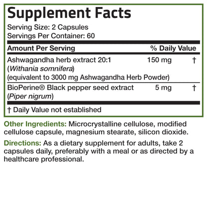 Bronson Ashwagandha Extra Strength – Stress & Mood Support with BioPerine, 120 Vegetarian Capsules