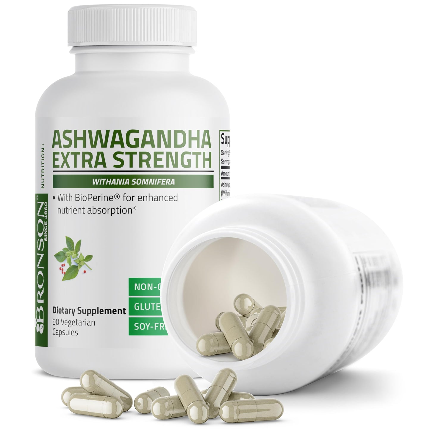 Bronson Ashwagandha Extra Strength with BioPerine | Stress & Mood Support | 90 Vegetarian Capsules | Non-GMO