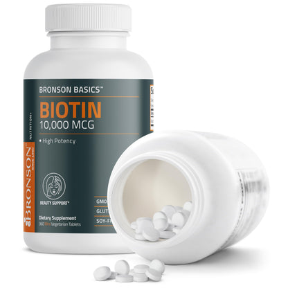Bronson Biotin 10,000mcg | Supports Healthy Hair, Skin & Nails | Vegetarian, Non-GMO | 360 Tablets