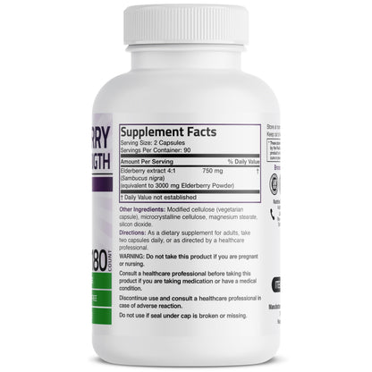 Bronson Elderberry Extra Strength – Immune Support & Antioxidant Protection | 180 Vegetarian Capsules | Non-GMO