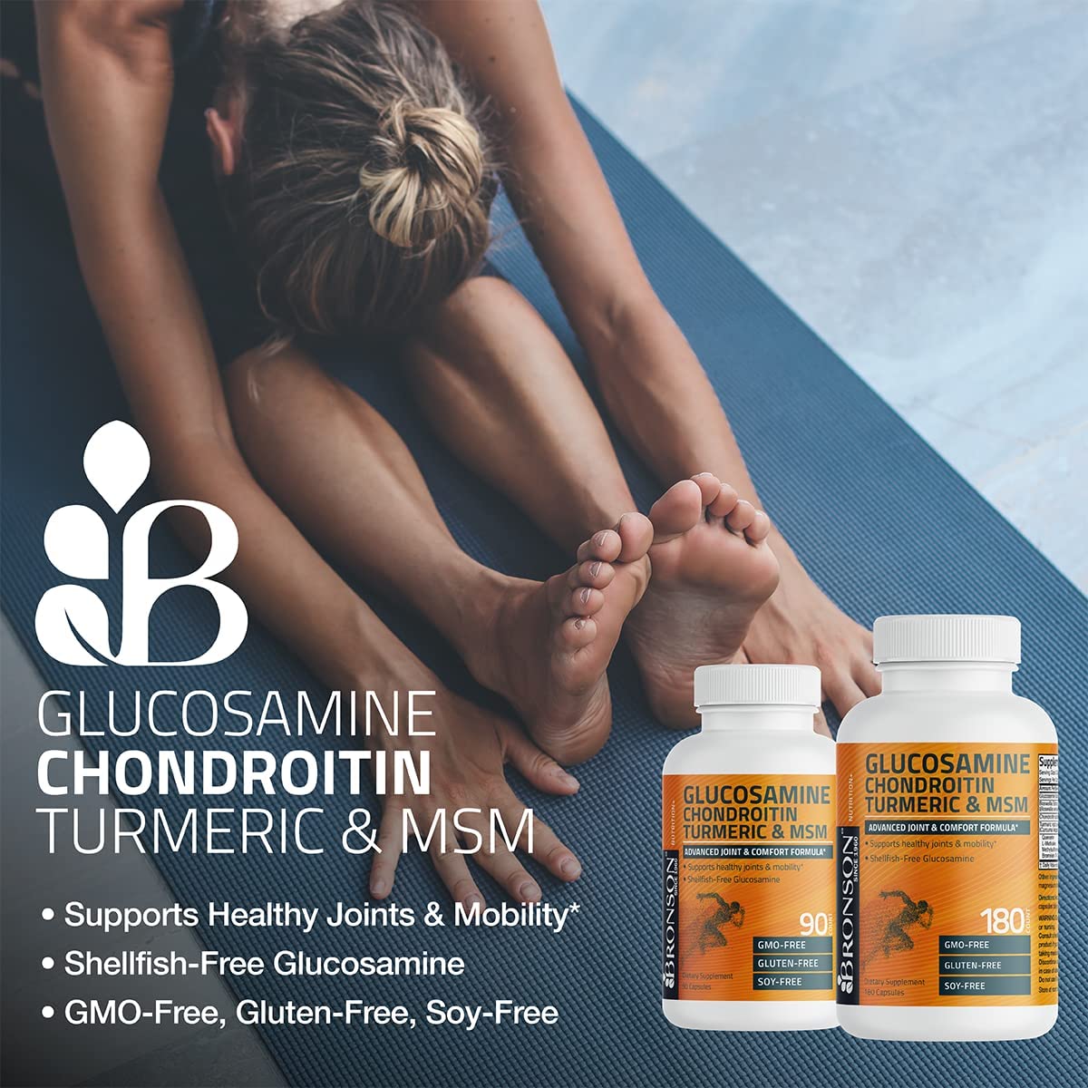 Bronson Glucosamine Chondroitin Turmeric & MSM – Advanced Joint & Cartilage Formula | Non-GMO, 60 Capsules