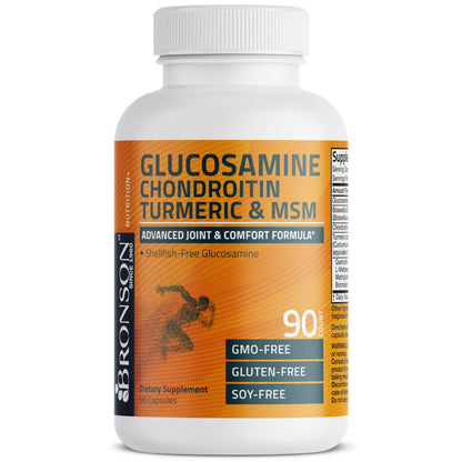 Bronson Glucosamine Chondroitin Turmeric & MSM – Advanced Joint & Cartilage Formula, Non-GMO, 90 Capsules