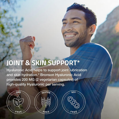 Bronson Hyaluronic Acid 200 MG – Joint Health & Skin Support | Non-GMO, 100 Vegetarian Capsules