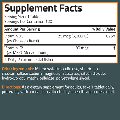 Bronson Vitamin K2 D3 (MK-7) Supplement – Non-GMO, 120 Tablets
