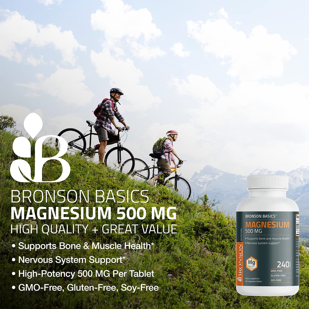 Bronson Magnesium 500 MG – Supports Bone & Muscle Health, Nervous System | Non-GMO, 240 Vegetarian Tablets