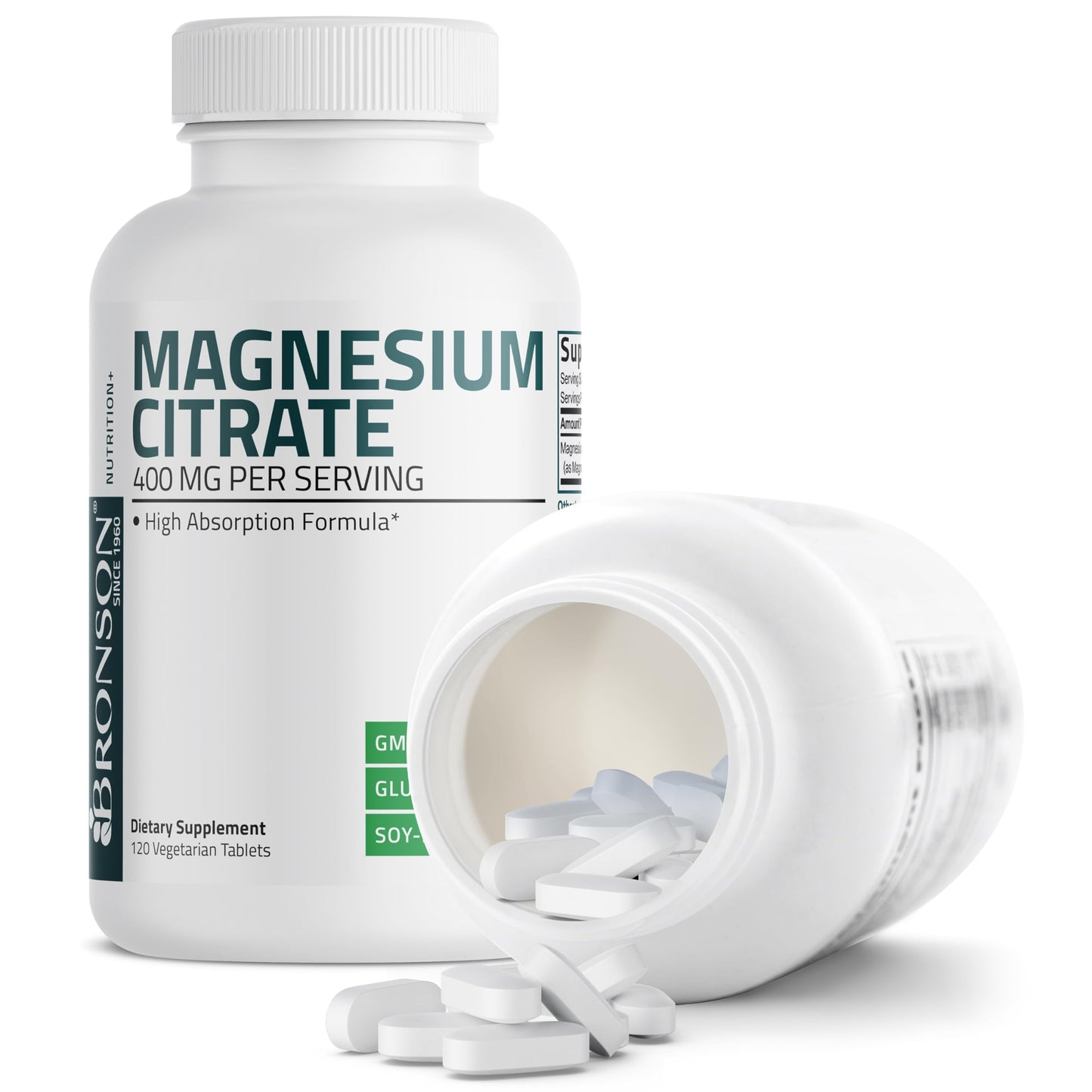 Bronson Magnesium Citrate 400mg | High Absorption, Non-GMO, 120 Vegetarian Tablets