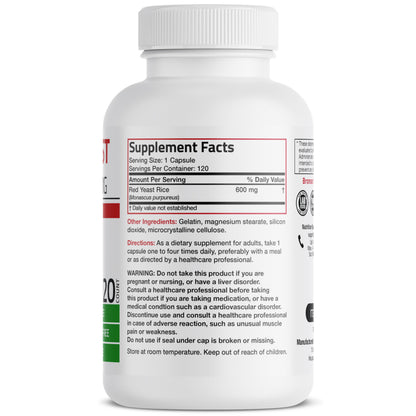 Bronson Red Yeast Rice 600 MG Monascus Purpureus Herbal Health – Non-GMO, 120 Capsules