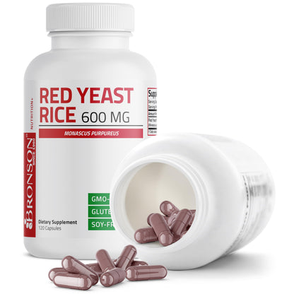 Bronson Red Yeast Rice 600 MG Monascus Purpureus Herbal Health – Non-GMO, 120 Capsules