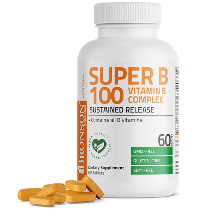 Bronson Super B100 Vitamin B Complex - Sustained Release (60 Tablets)