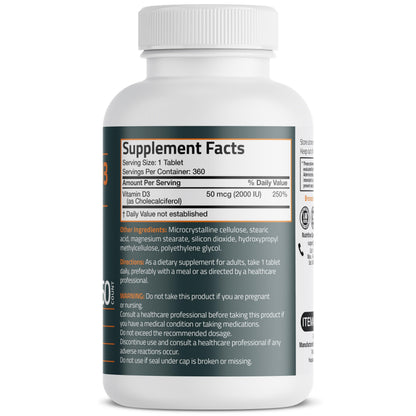 Bronson Vitamin D3 2000 IU (50 mcg) Non-GMO, 360 Tablets