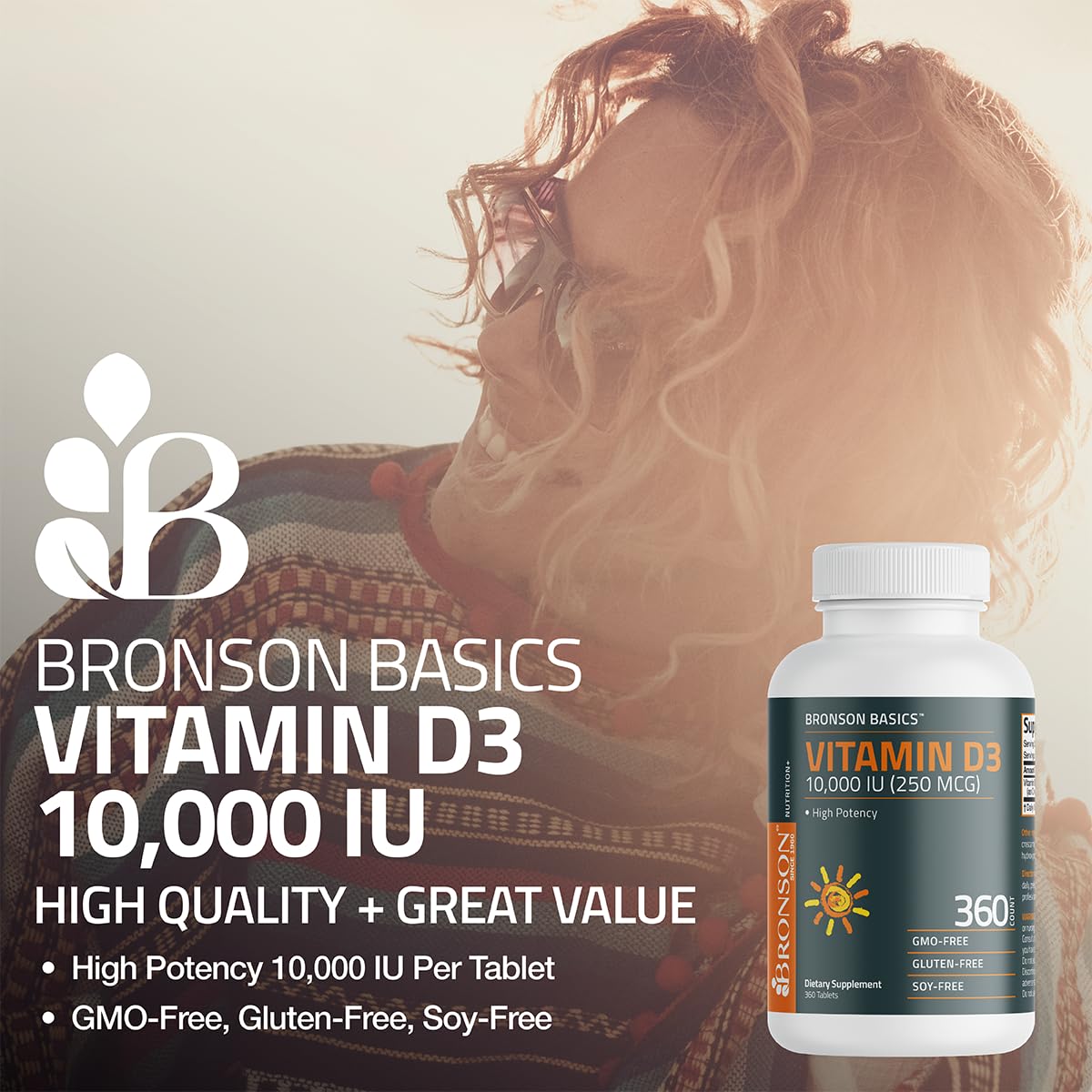 Bronson Vitamin D3 10,000 IU (250mcg) – 360 Tablets, 1 Year Supply | Immune Support & Muscle Function