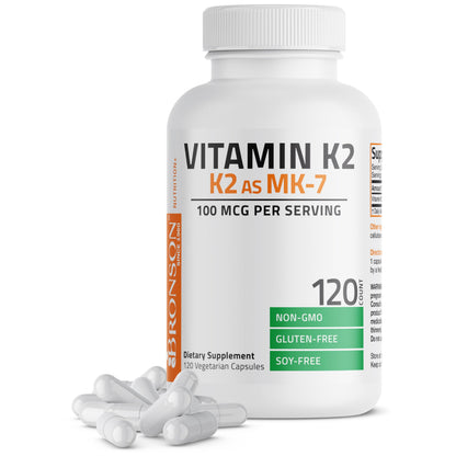 Bronson Vitamin K2 MK-7 Menaquinone 100 mcg – Non-GMO, 120 Capsules