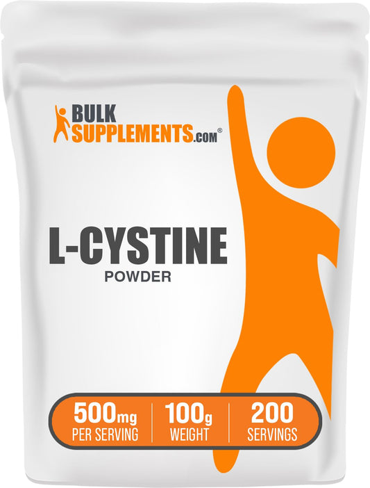 BulkSupplements L-Cystine Powder 500mg — Gluten Free, 100g (Pack of 1)