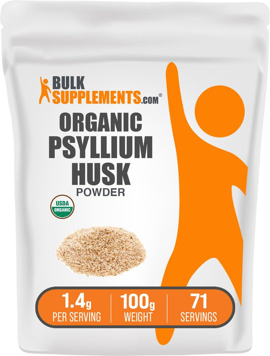 مسحوق قشر السيليوم العضوي 100 جم - مكمل ألياف خالٍ من الغلوتين | BulkSupplements