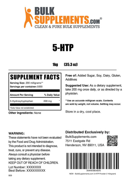 BulkSupplements 5-HTP Powder - 200 mg per Serving, 1 kg | Gluten Free Mood Support