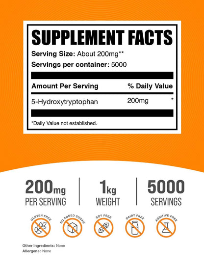 BulkSupplements 5-HTP Powder - 200 mg per Serving, 1 kg | Gluten Free Mood Support