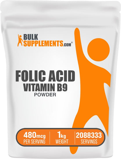 BulkSupplements Folic Acid Powder – Vitamin B9 (Gluten Free) 1kg (Pack of 1)
