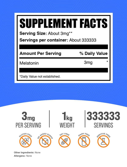 BulkSupplements Melatonin Powder 3 mg – 1 kg, Vegan & Gluten Free Sleep Support