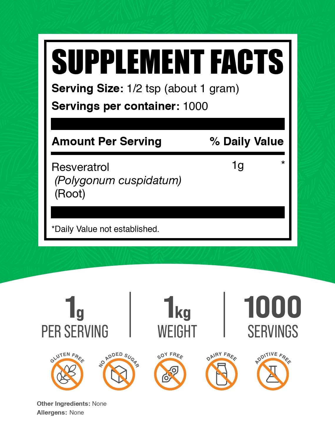 BulkSupplements Resveratrol Powder – 1kg, 1g per Serving, Gluten Free