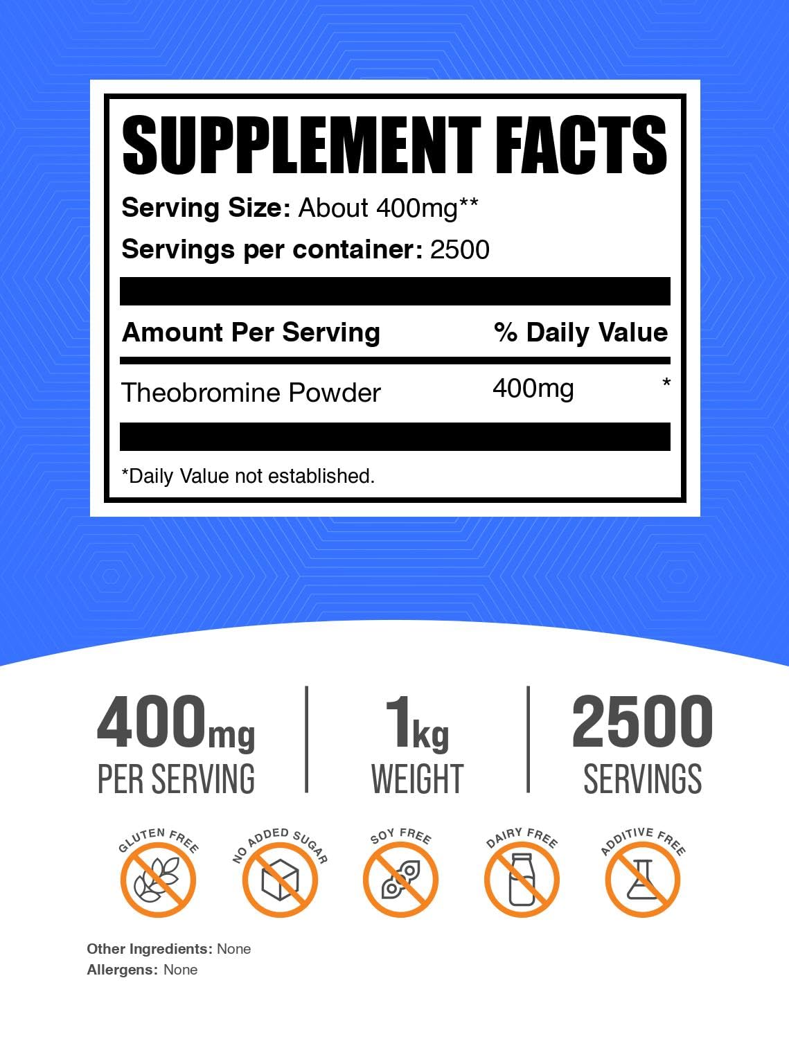 BulkSupplements Theobromine Powder – Nootropic Energy Support, Gluten Free, 1kg (2500 Servings)