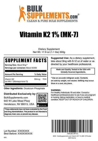 BulkSupplements Vitamin K2 Powder MK-7 – 9 mg/Serving, 500 g
