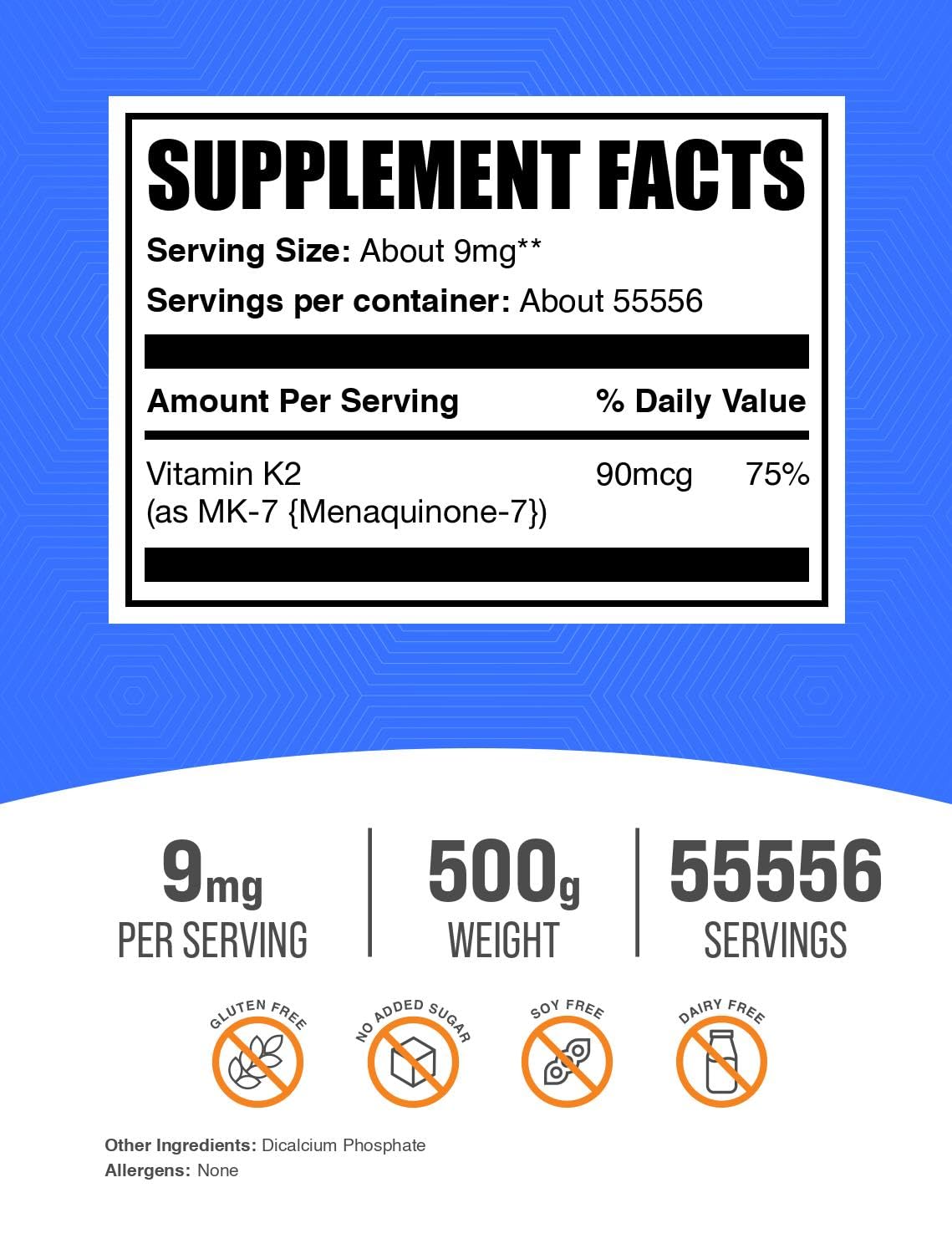 BulkSupplements Vitamin K2 Powder MK-7 – 9 mg/Serving, 500 g
