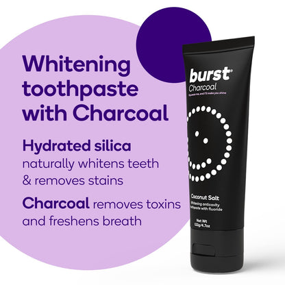 BURST Charcoal Whitening Toothpaste for Adults – 2 Pack (4.7oz) | Sensitive Teeth, Fluoride & Xylitol | Vegan, Gluten & SLS Free