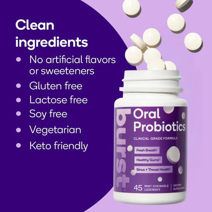 Burst Dental Probiotics (45 Count) | Bad Breath, Immune Support & Upper Respiratory Health | BLIS K12 & M18