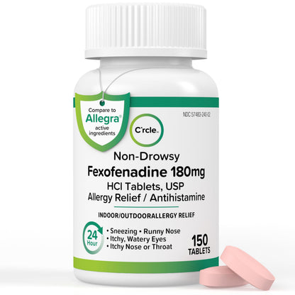 C'rcle Fexofenadine 180mg Allergy Pills - Non-Drowsy 24 Hour Allergy Relief for Adults (150 Count)