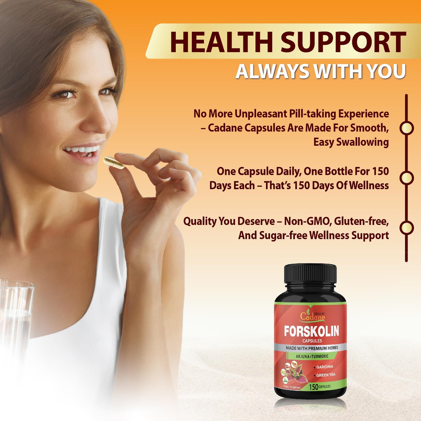 Cadane Forskolin 5-in-1 Capsules – Turmeric, Arjuna, Garcinia, Green Tea | 150 Caps